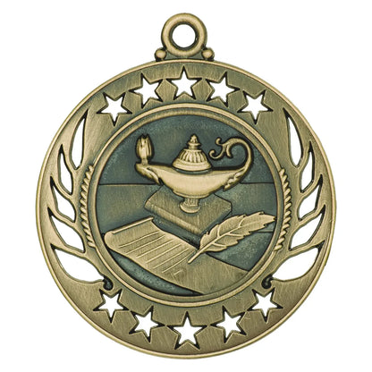 Antique Gold 2 1/4" Lamp of Knowledge Galaxy Medal