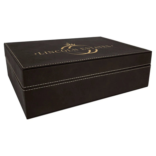 Black/Gold 12 1/4" x 8 1/4" Laserable Leatherette Premium Gift Box