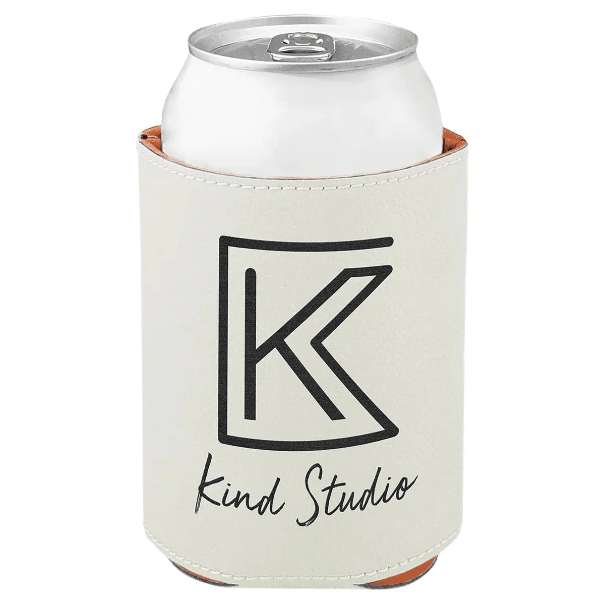 White 3 3/4" Laserable Leatherette Beverage Holder