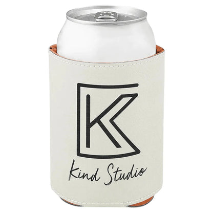 White 3 3/4" Laserable Leatherette Beverage Holder