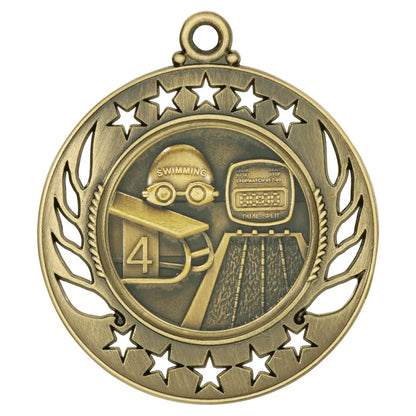 Antique Gold 2 1/4" Swimming Galaxy Medal