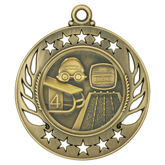 Antique Gold 2 1/4" Swimming Galaxy Medal