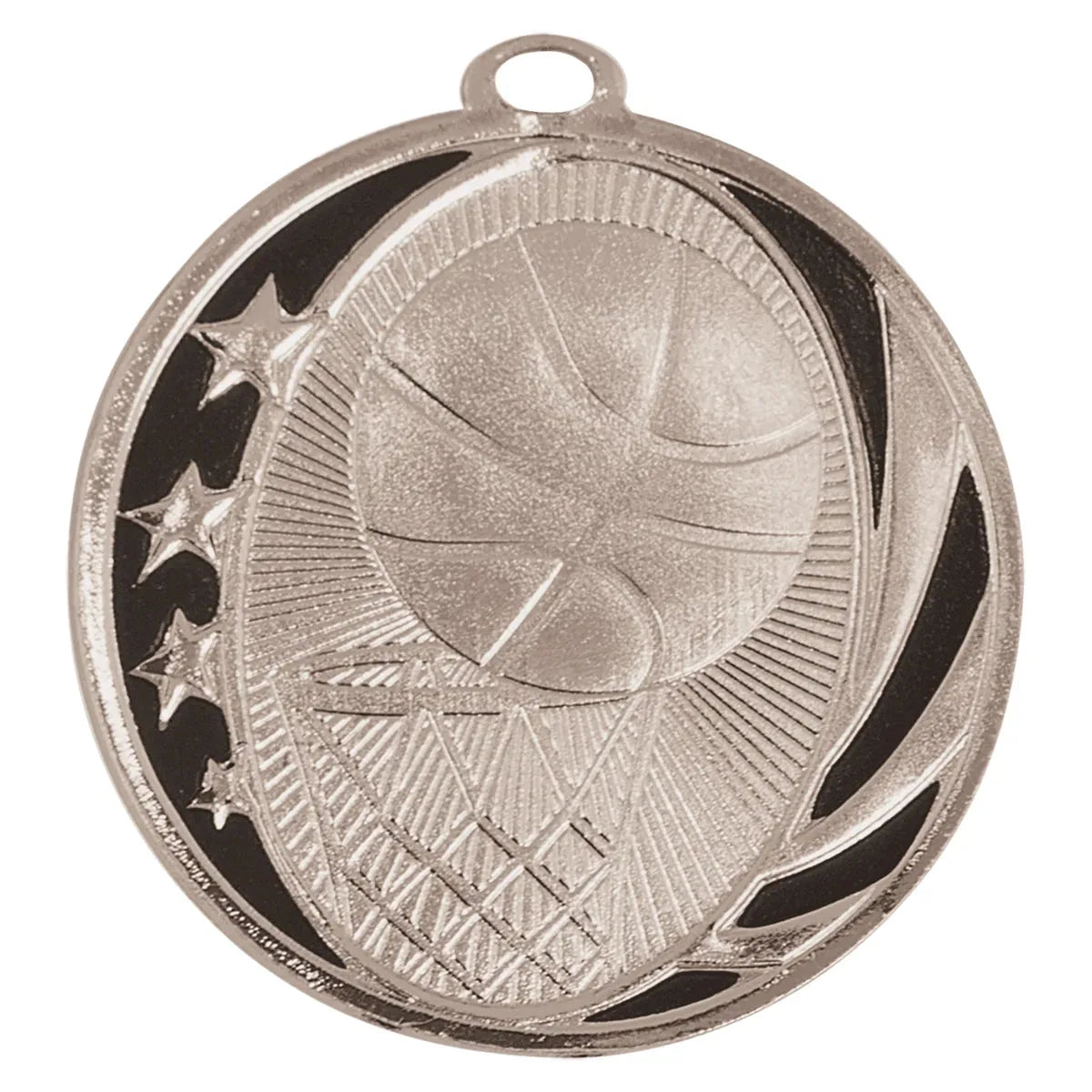Bright Silver 2" Basketball Laserable MidNite Star Medal
