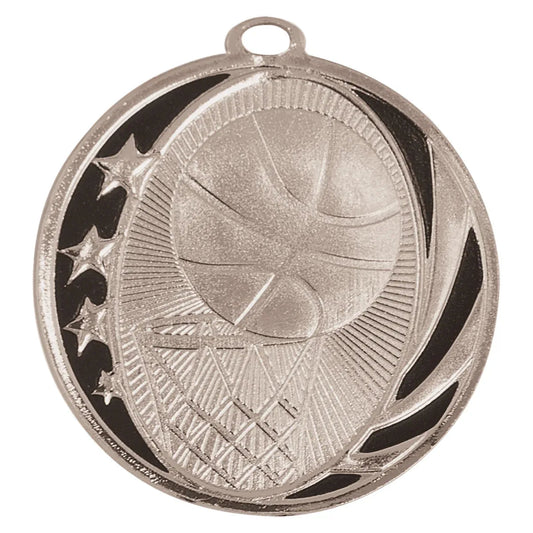 Bright Silver 2" Basketball Laserable MidNite Star Medal