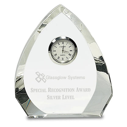 Custom Clear Crystal Arch with Clock (5 1/2") — Laser Engraved Crystal Award