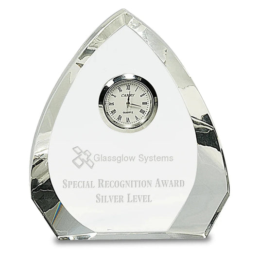 Custom Clear Crystal Arch with Clock (5 1/2") — Laser Engraved Crystal Award