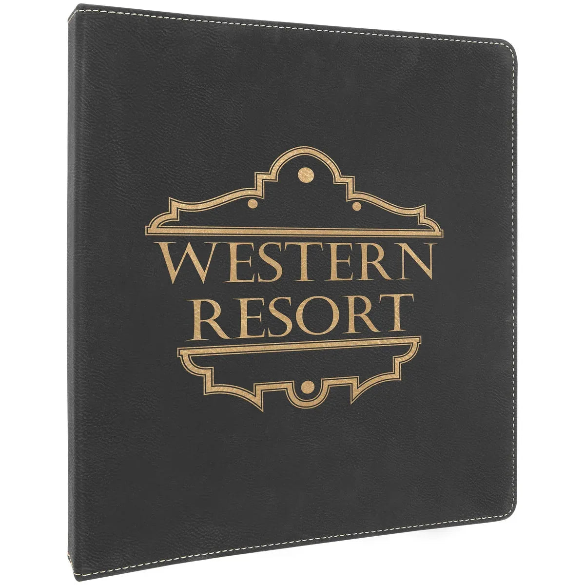 Black/Gold 10 1/2" x 11 1/2" Laserable Leatherette 3 Ring Binder with 1" Slant D Rings