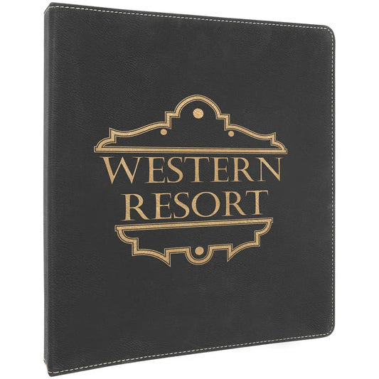 Black/Gold 10 1/2" x 11 1/2" Laserable Leatherette 3 Ring Binder with 1" Slant D Rings