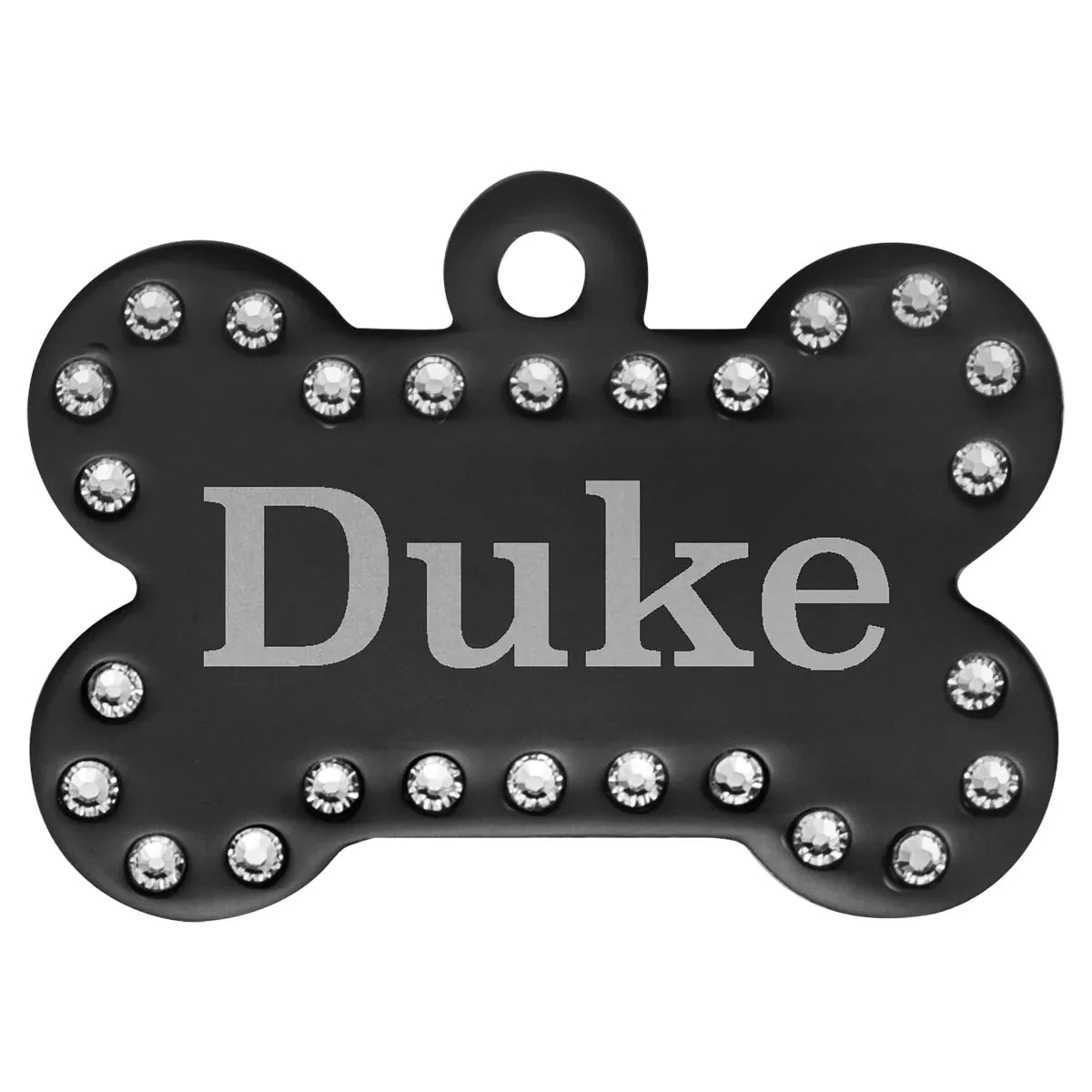 Black 1 1/2" x 1" Laserable Anodized Aluminum Swarovski Bling Bone with Tab