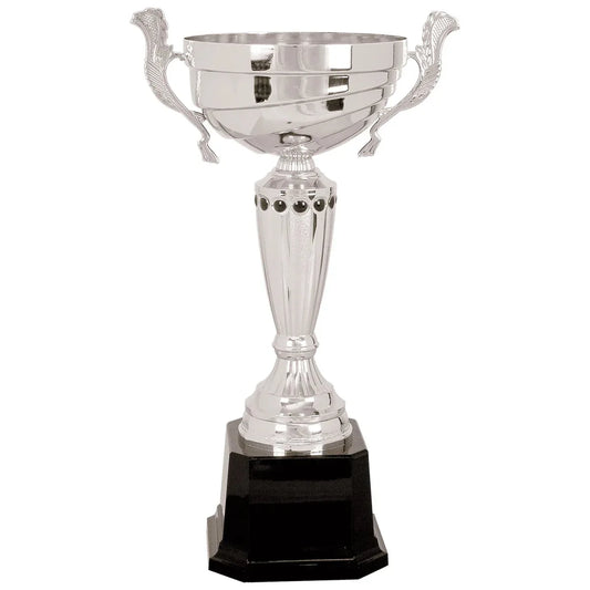 Silver 15 1/2" Completed Metal Cup Trophy on Plastic Base