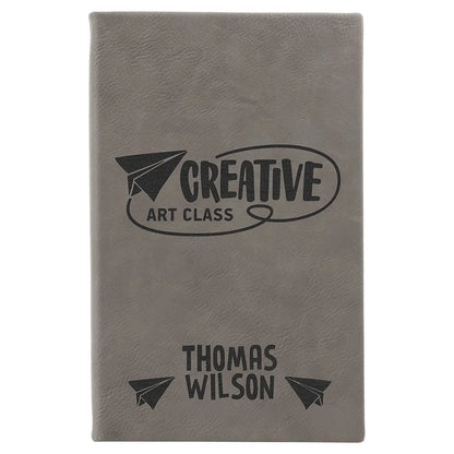 Gray 5 1/4" x 8 1/4" Laserable Leatherette Sketch Book with Unlined Notepad