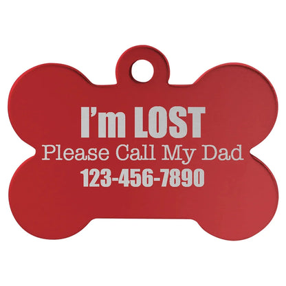 Red 1 1/2" x 1" Laserable Anodized Aluminum Bone Pet Tag