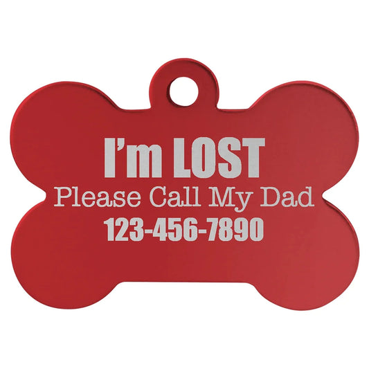 Red 1 1/2" x 1" Laserable Anodized Aluminum Bone Pet Tag