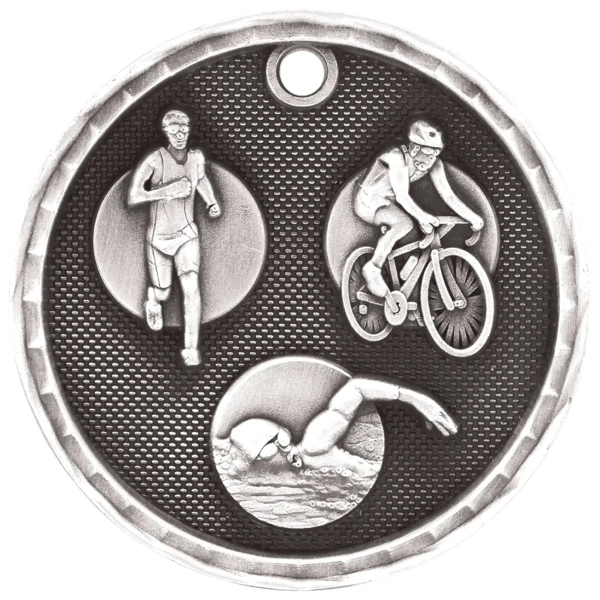 Antique Silver 2" 3D Triathlon Medal