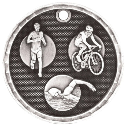 Antique Silver 2" 3D Triathlon Medal