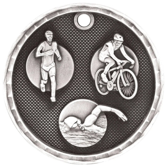 Antique Silver 2" 3D Triathlon Medal