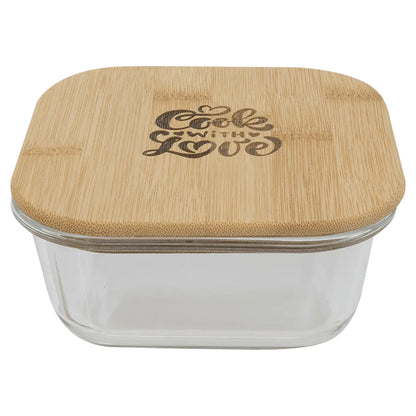 18 oz. Square Glass Container with Bamboo Lid