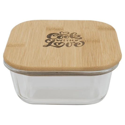 18 oz. Square Glass Container with Bamboo Lid