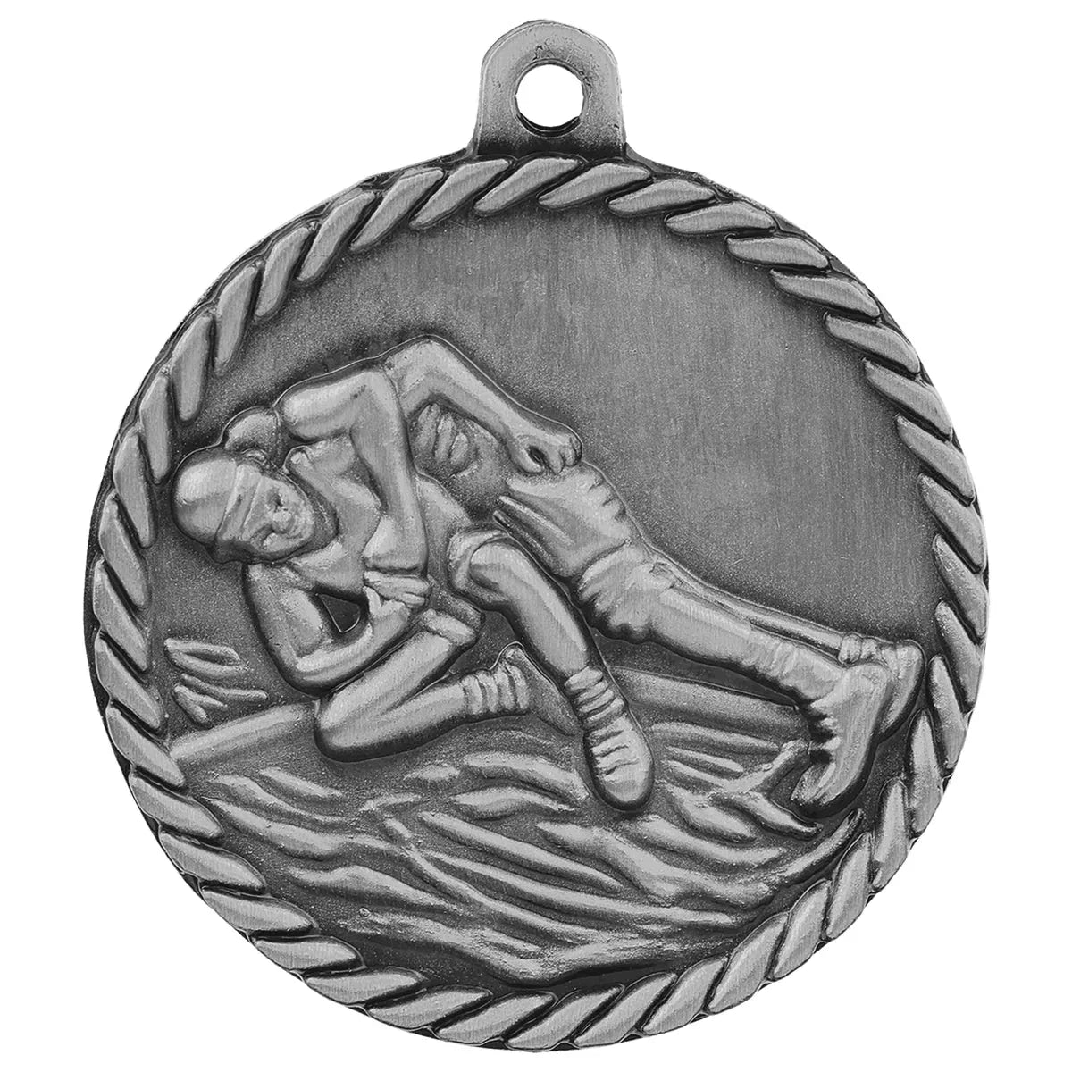 Antique Silver 2" Wrestling High Relief Medal