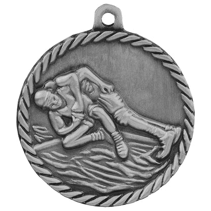 Antique Silver 2" Wrestling High Relief Medal