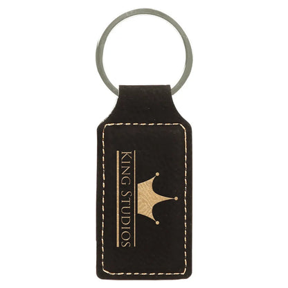 Black/Gold 2 3/4" x 1 1/4" Laserable Leatherette Rectangle Keychain