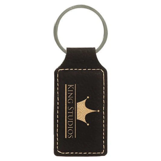 Black/Gold 2 3/4" x 1 1/4" Laserable Leatherette Rectangle Keychain