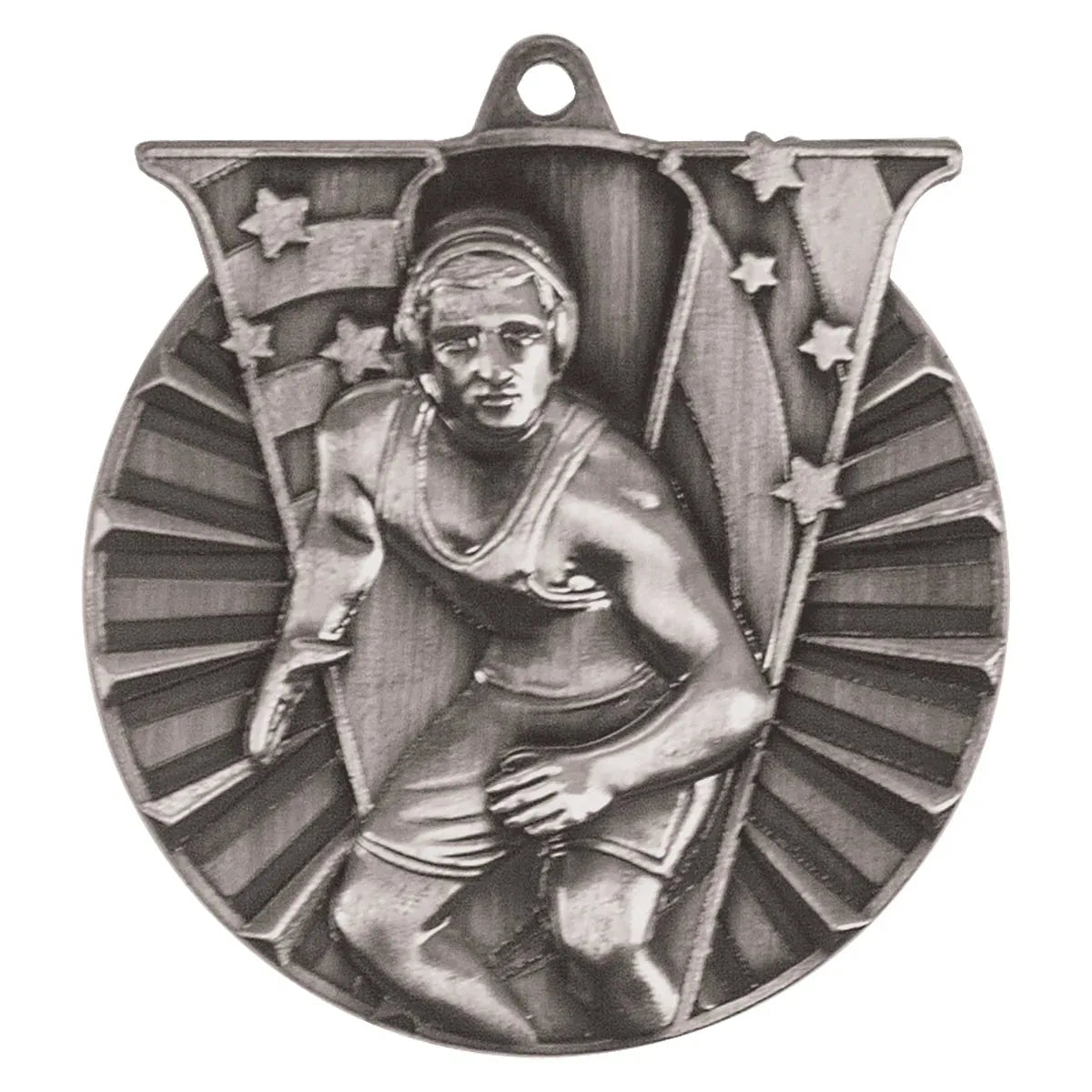 Antique Silver 2" Wrestling Victory Medal