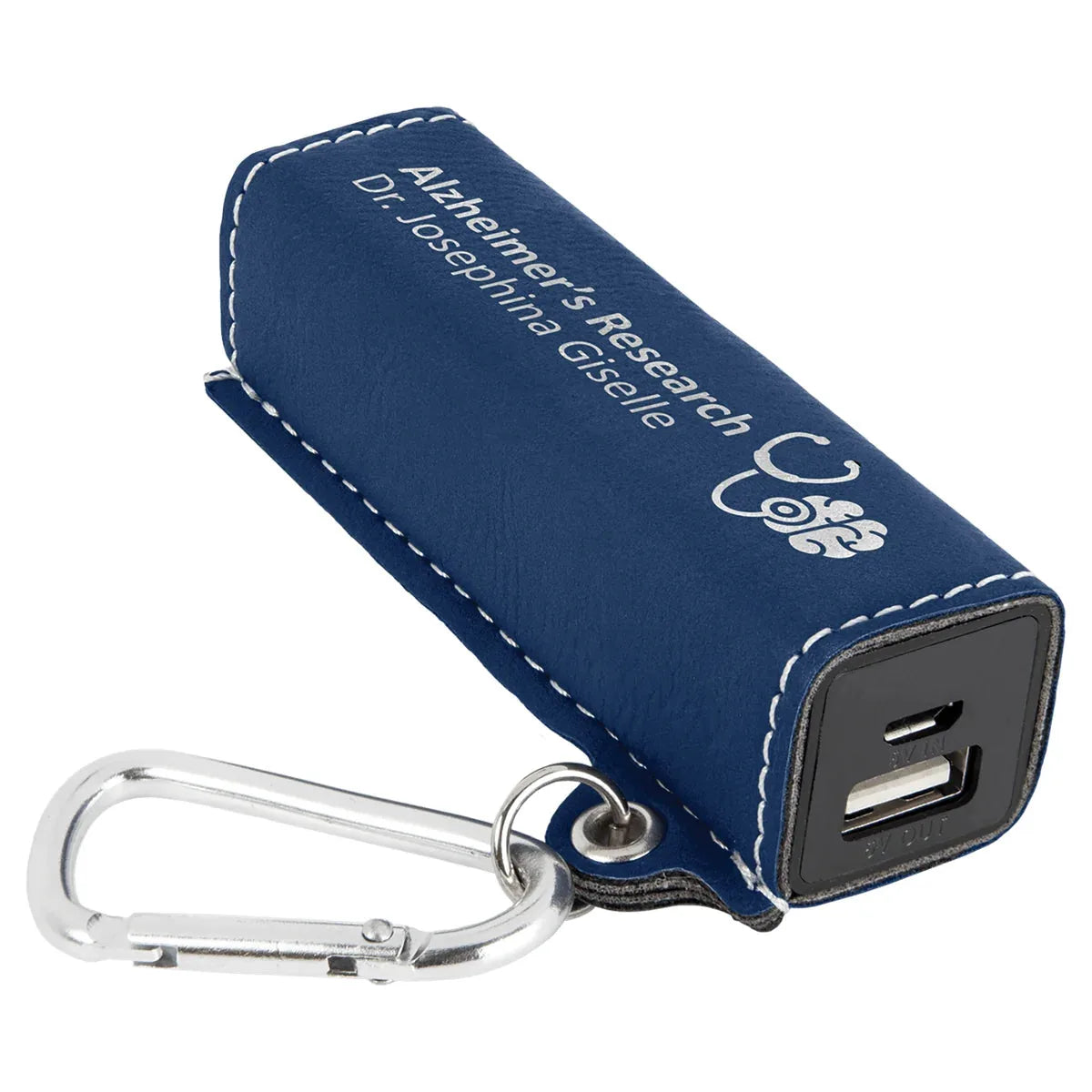 Blue/Silver Laserable Leatherette 2200 mAh Power Bank with USB Cord