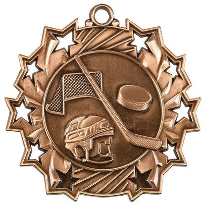 Antique Bronze 2 1/4" Hockey Ten Star Medal