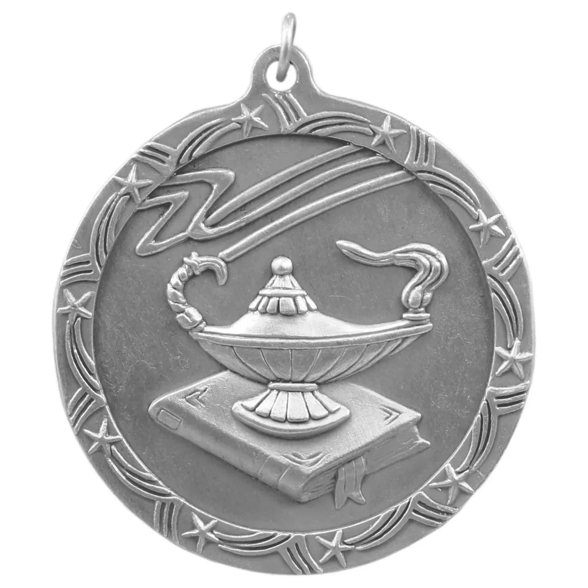 Antique Silver 2 1/2" Lamp of Knowledge Shooting Star Medal