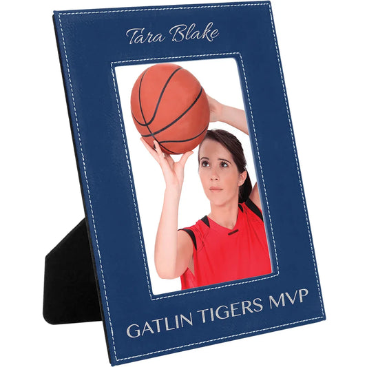 Blue/Silver 5" x 7" Laserable Leatherette Photo Frame