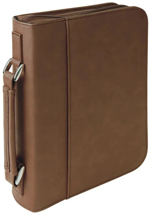 Dark Brown 7 1/2" x 10 3/4" Leatherette Book/Bible Cover with Handle & Zipper
