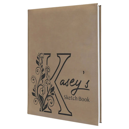 Light Brown 7" x 9 3/4" Laserable Leatherette Sketch Book with Unlined Notepad