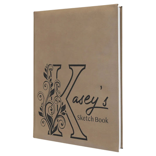 Light Brown 7" x 9 3/4" Laserable Leatherette Sketch Book with Unlined Notepad