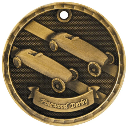 Antique Gold 2" 3D Pinewood Derby Medal