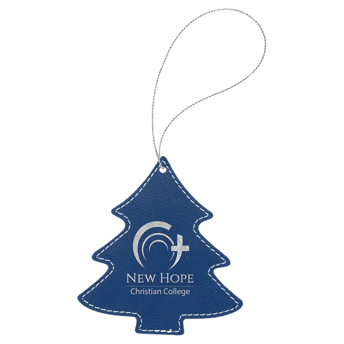 Blue/Silver Laserable Leatherette Tree Ornament with Silver String