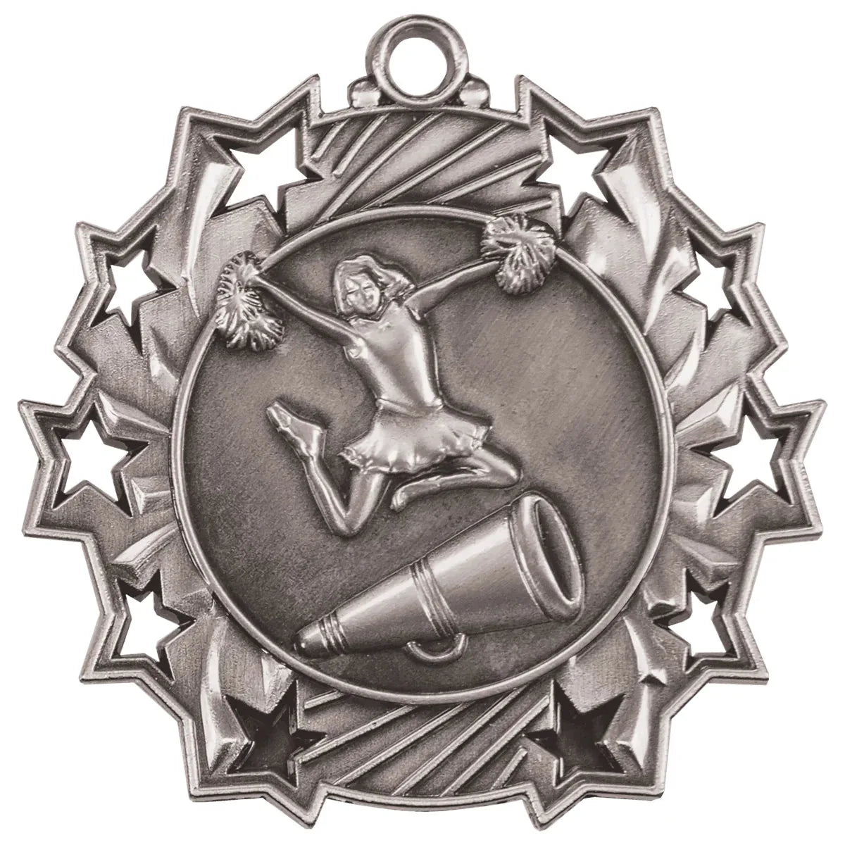 Antique Silver 2 1/4" Cheer Ten Star Medal