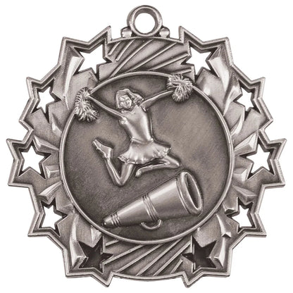 Antique Silver 2 1/4" Cheer Ten Star Medal