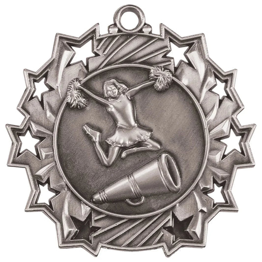 Antique Silver 2 1/4" Cheer Ten Star Medal