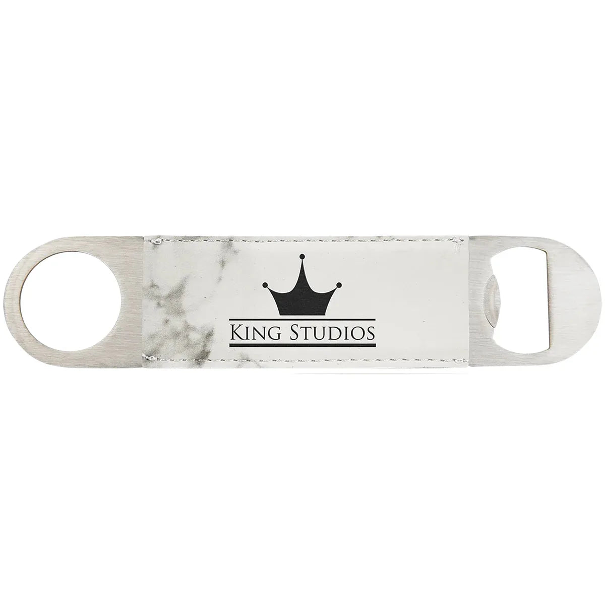 White Marble 1 1/2" x 7" Laserable Leatherette Bottle Opener