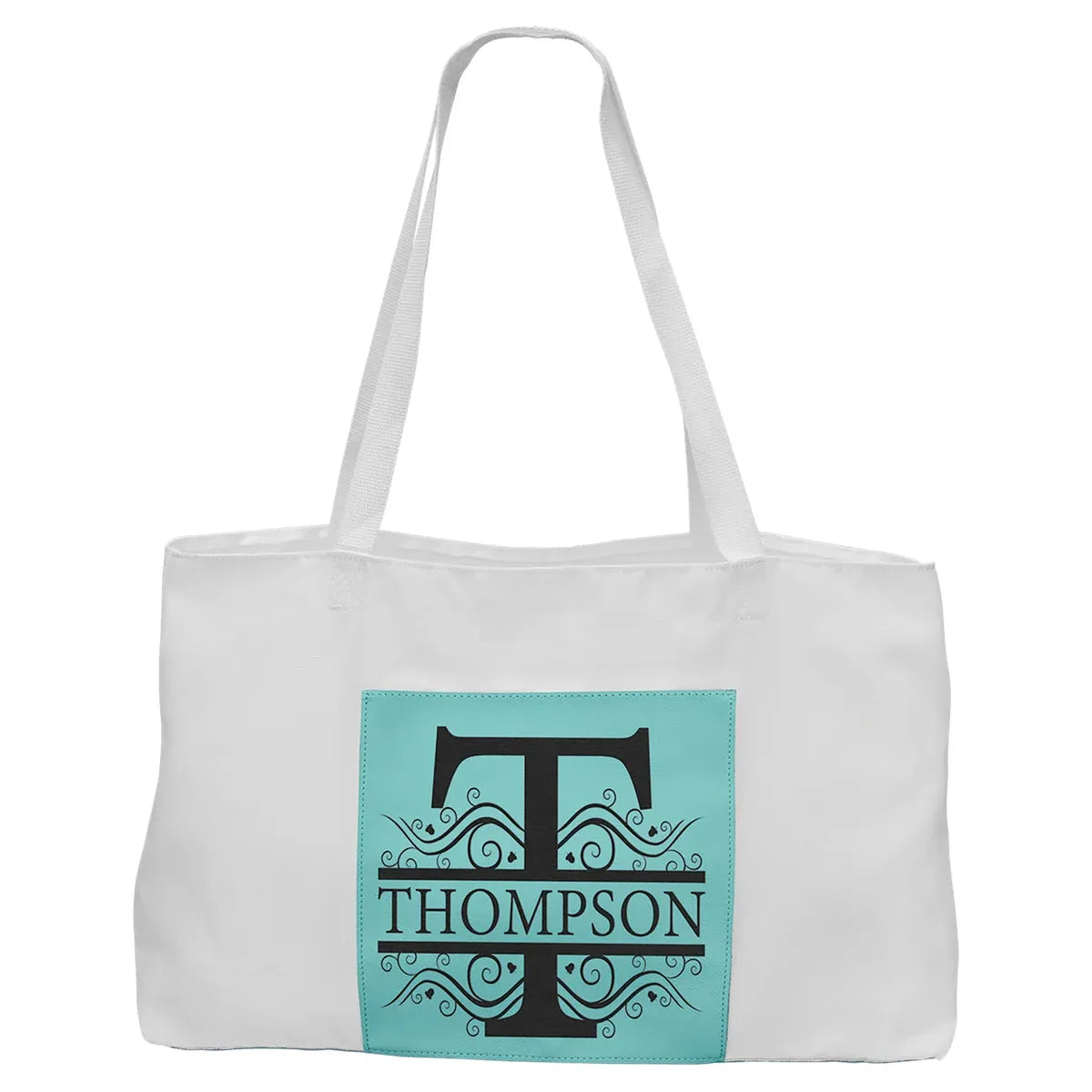 White Bag with 5" Teal 19" x 12" Laserable Leatherette Gusset