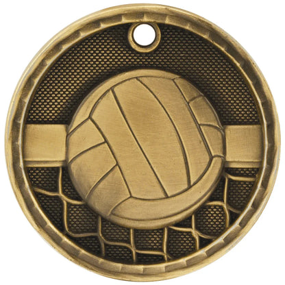 Antique Gold 2" 3D Volleyball Medal