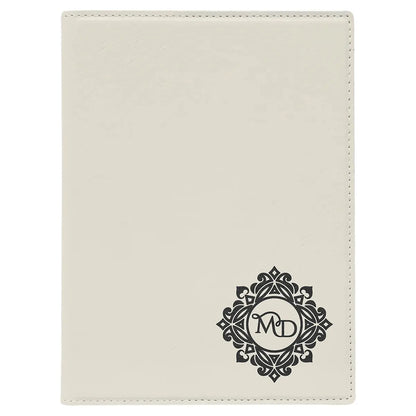 White 7" x 9" Laserable Leatherette Small Portfolio with Notepad