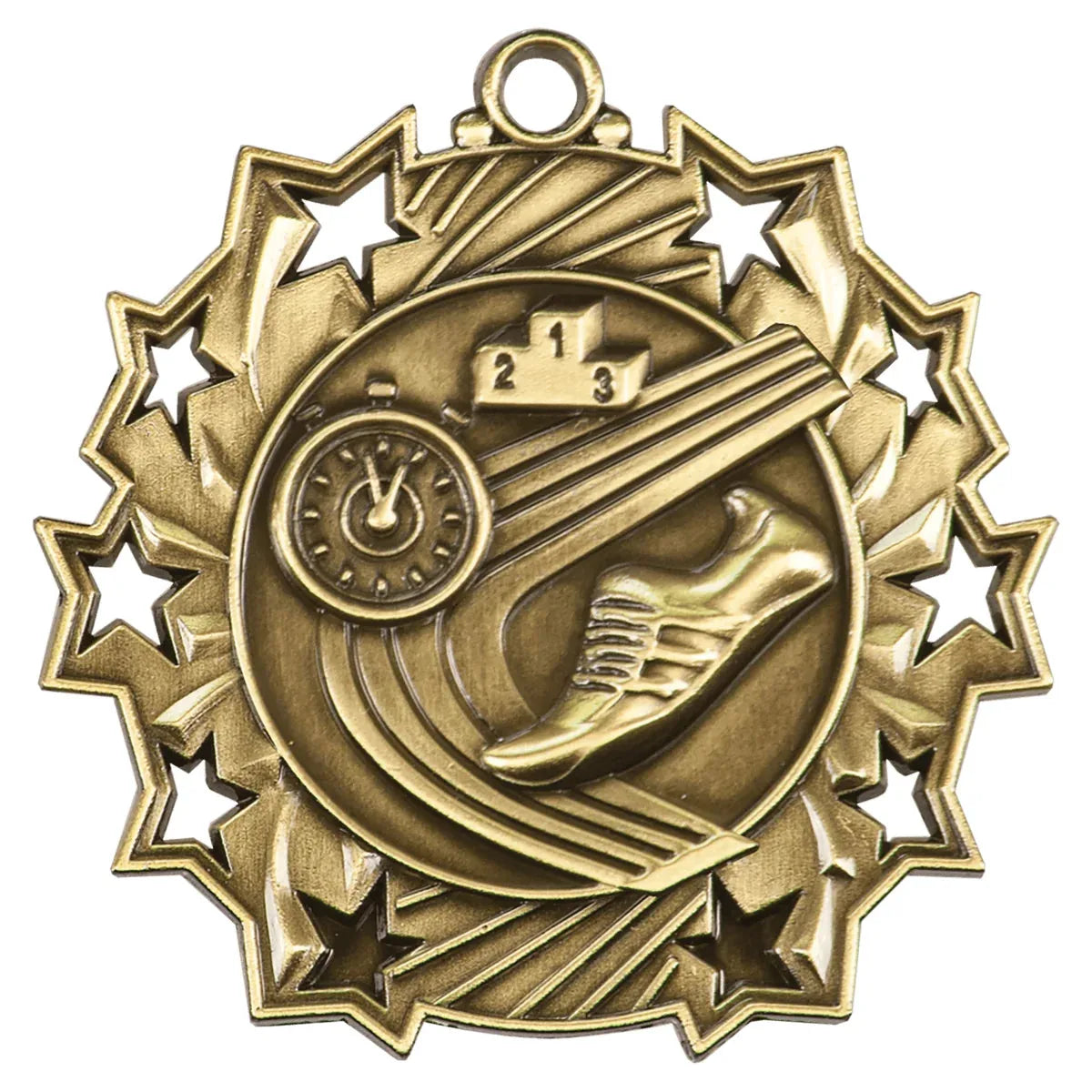 Antique Gold 2 1/4" Track Ten Star Medal