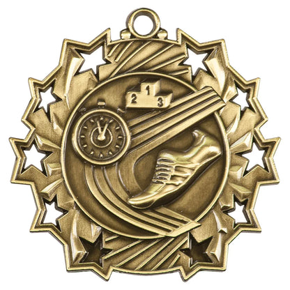 Antique Gold 2 1/4" Track Ten Star Medal