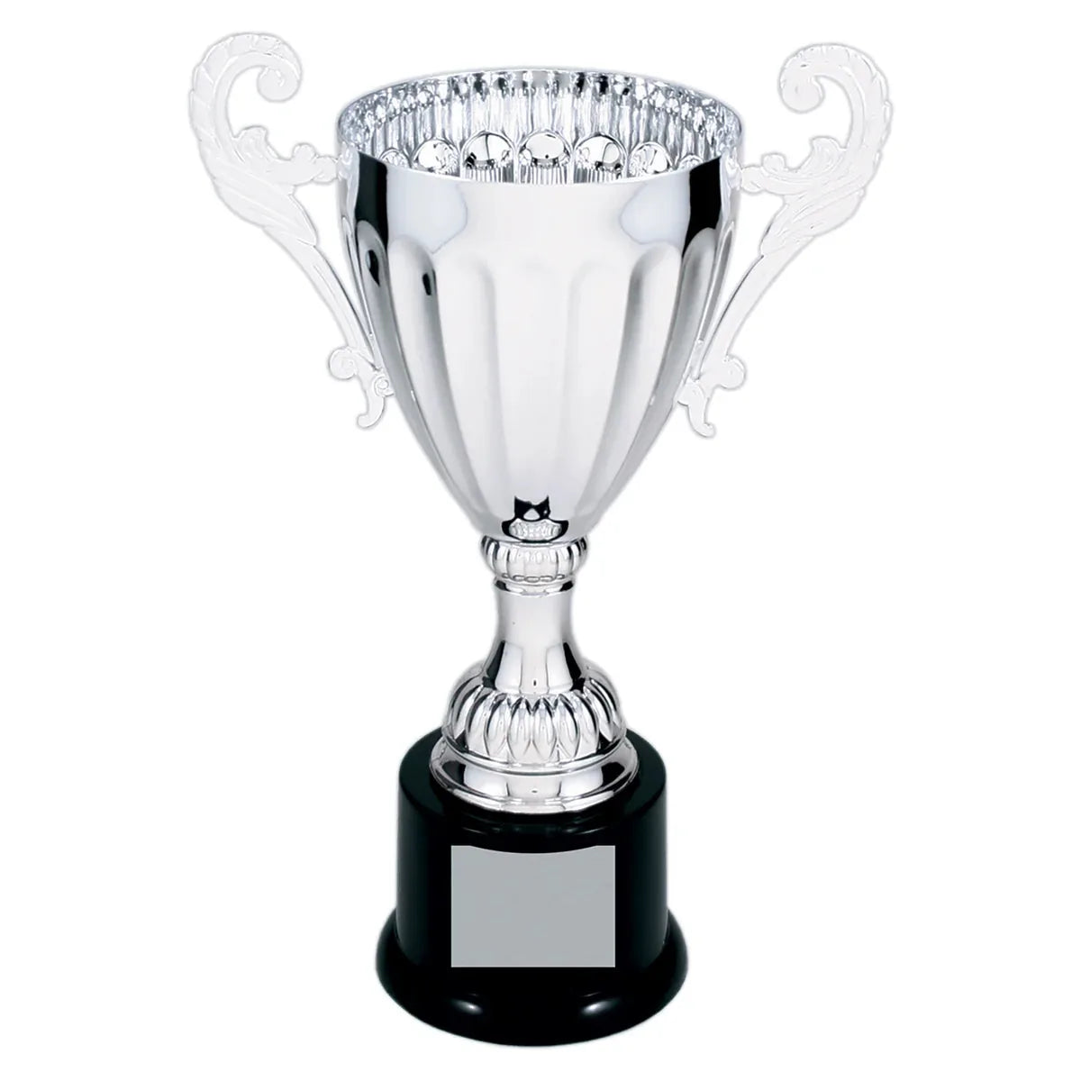 Silver 9 3/4" Completed Metal Cup Trophy on Plastic Base