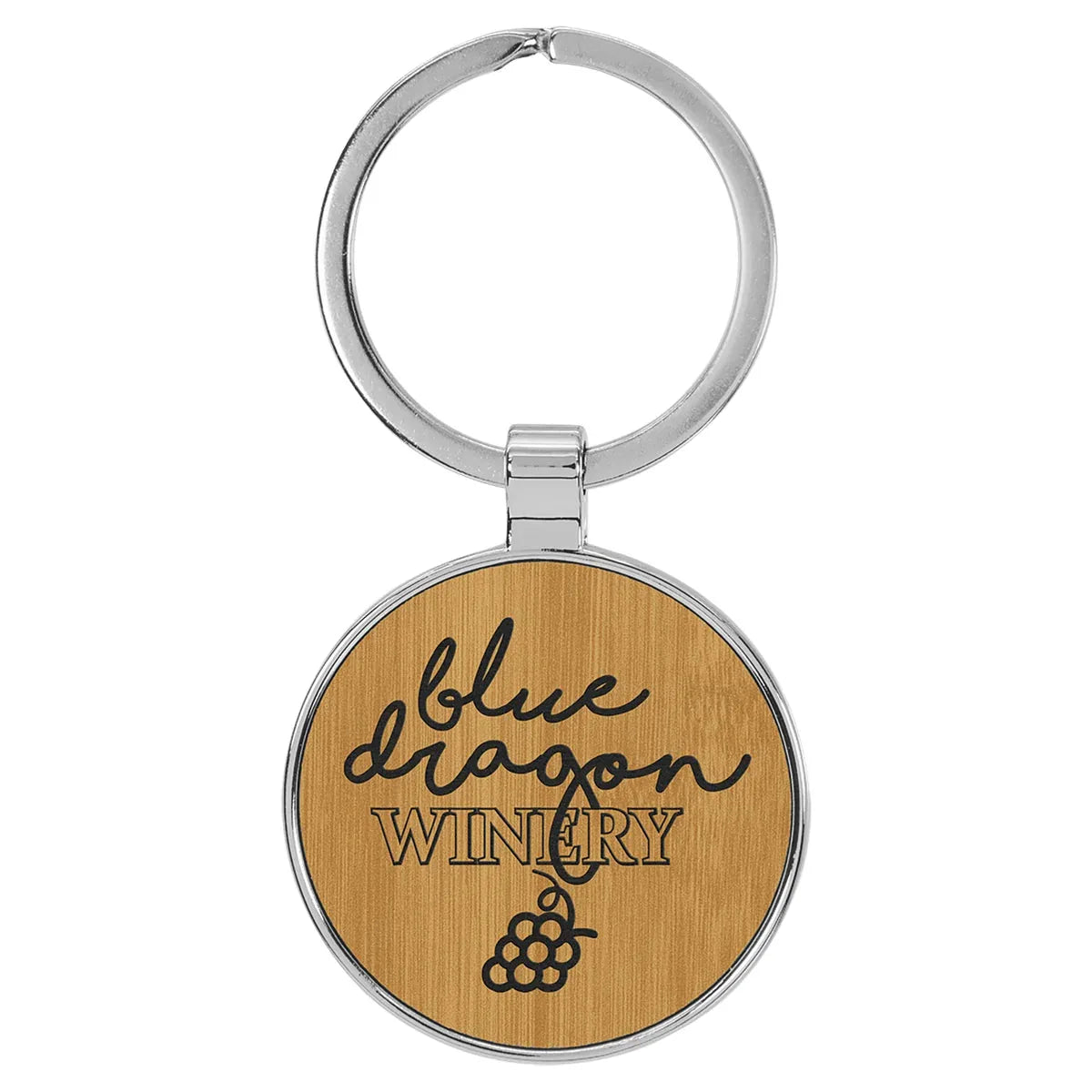 Bamboo 1 1/2" Laserable Leatherette/Metal Round Keychain