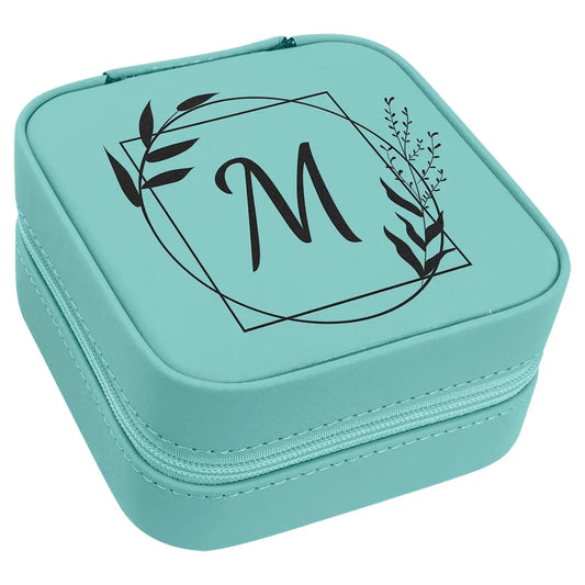 Teal Laserable Leatherette Travel Jewelry Box with Black 4" X 4" Lining