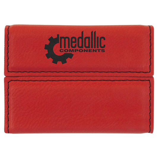 Red 3 3/4" x 2 3/4" Laserable Leatherette Hard Business Card Holder