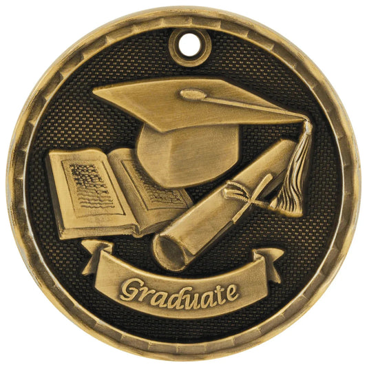 Custom 3D Graduate Medal (2") — Engraved & UV Printed | Gold, Silver & Bronze